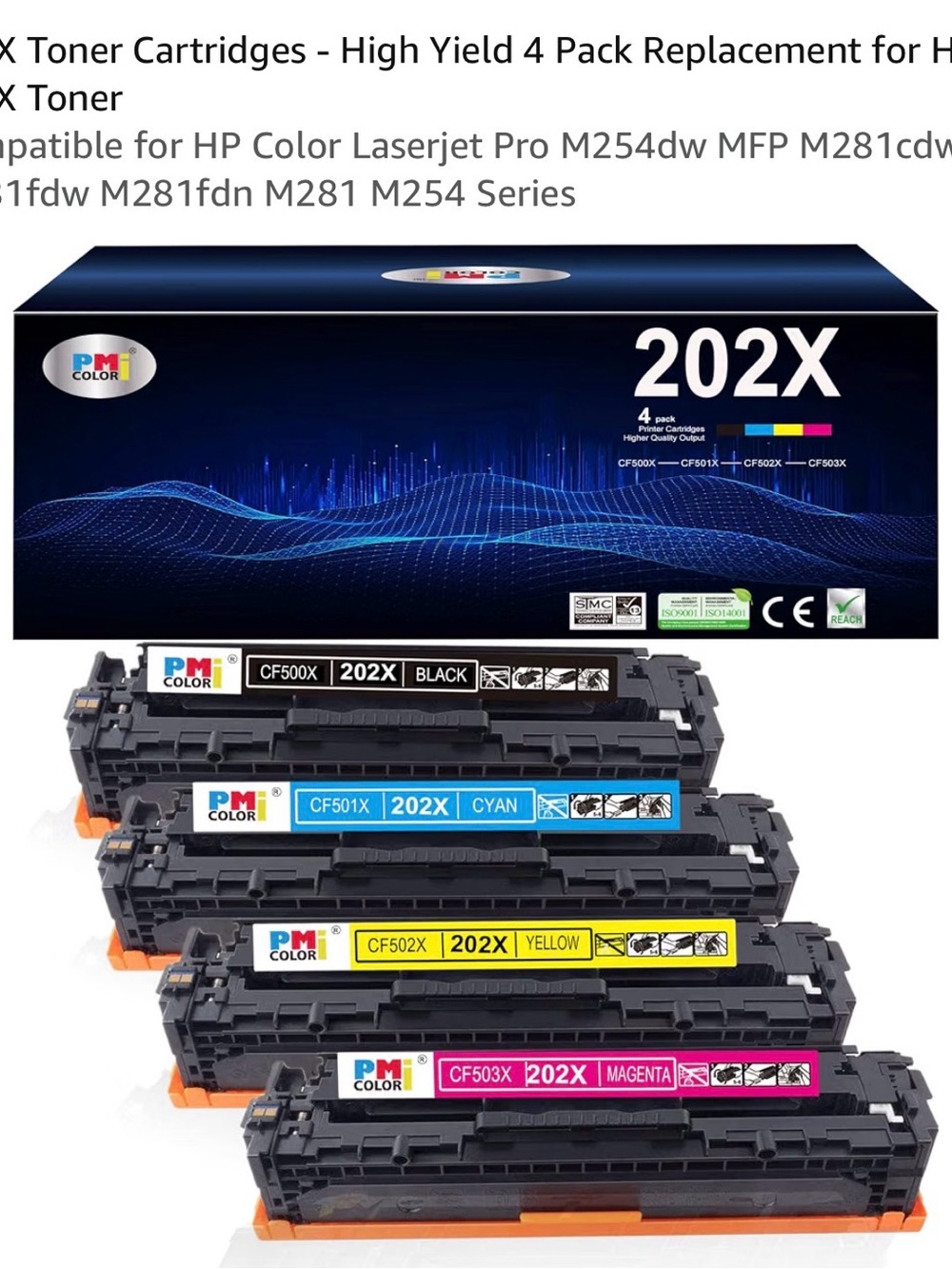 202X High-Yield Toner 4-Pack (Black, Cyan, Yellow, Magenta) open box as is